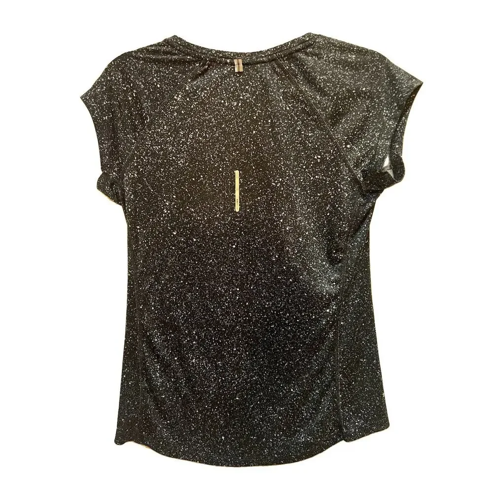 ✔ Nike Dri-Fit Running Shirt Womens M Black Space Dye Speckled Short Sleeve